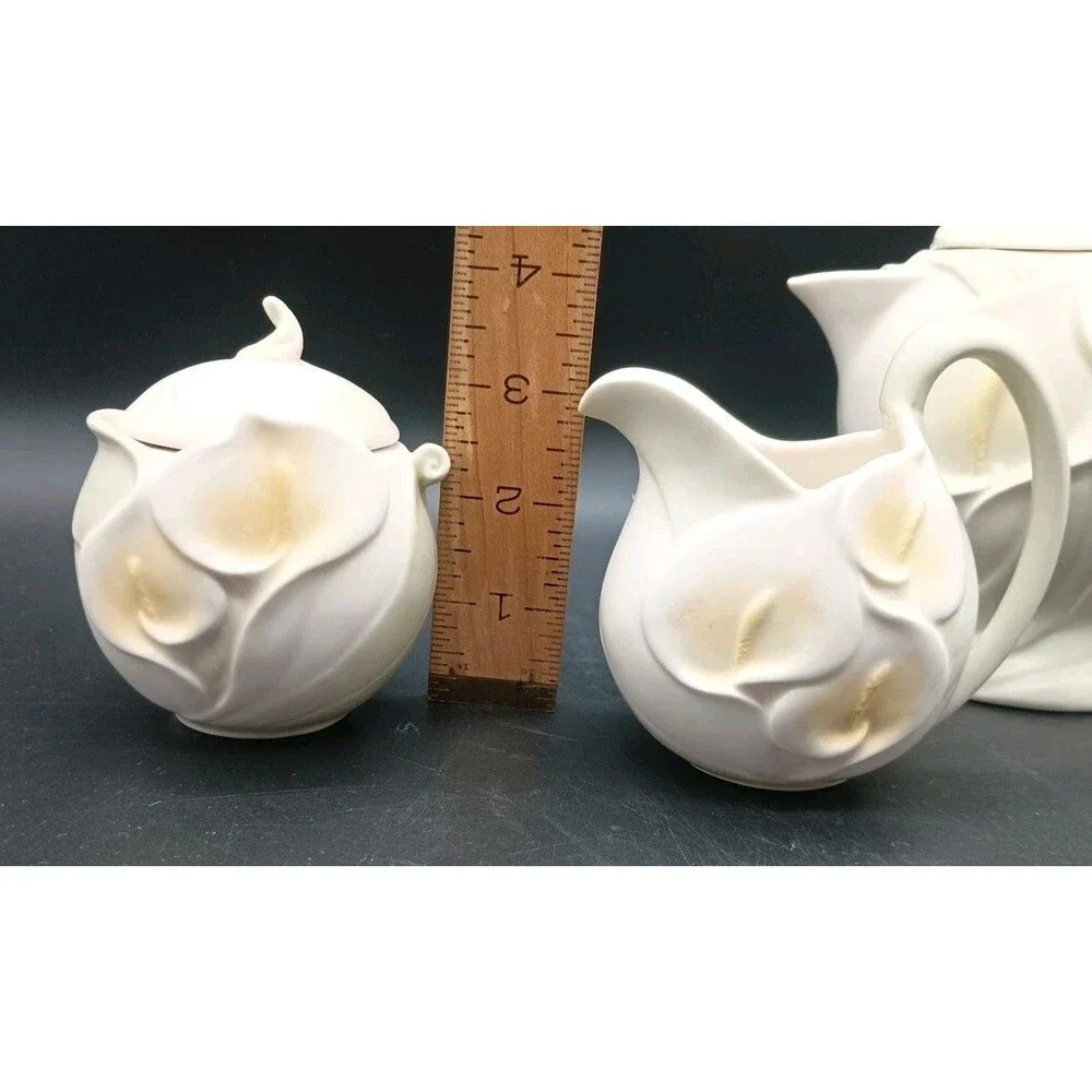 Vtg Cosmos Calla Lily Teapot Creamer & Covered Sugar Set Lid Tea Party